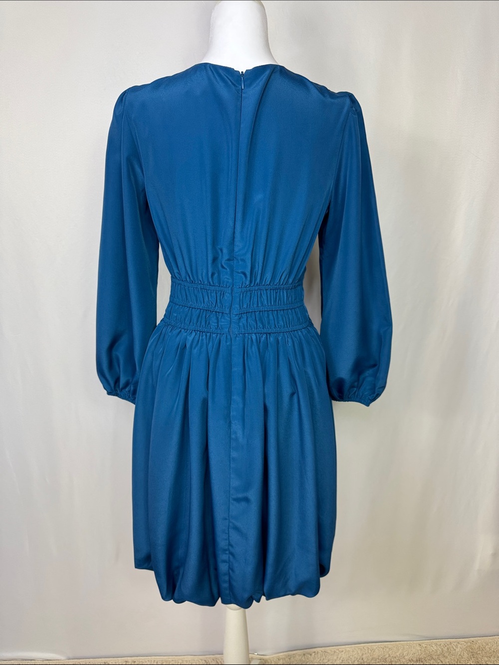 Eliza J Ballon Sleeve Crepe Fit & Flare Dress Size 8 Teal - Picture 10 of 15